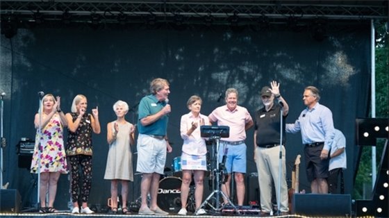 Mayor George Lants and City Council onstage at Village Day.